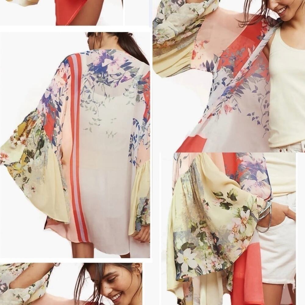 Anthropologie Floreat Georgette Mystical Garden Floral Kimono Boho Bell Sleeve